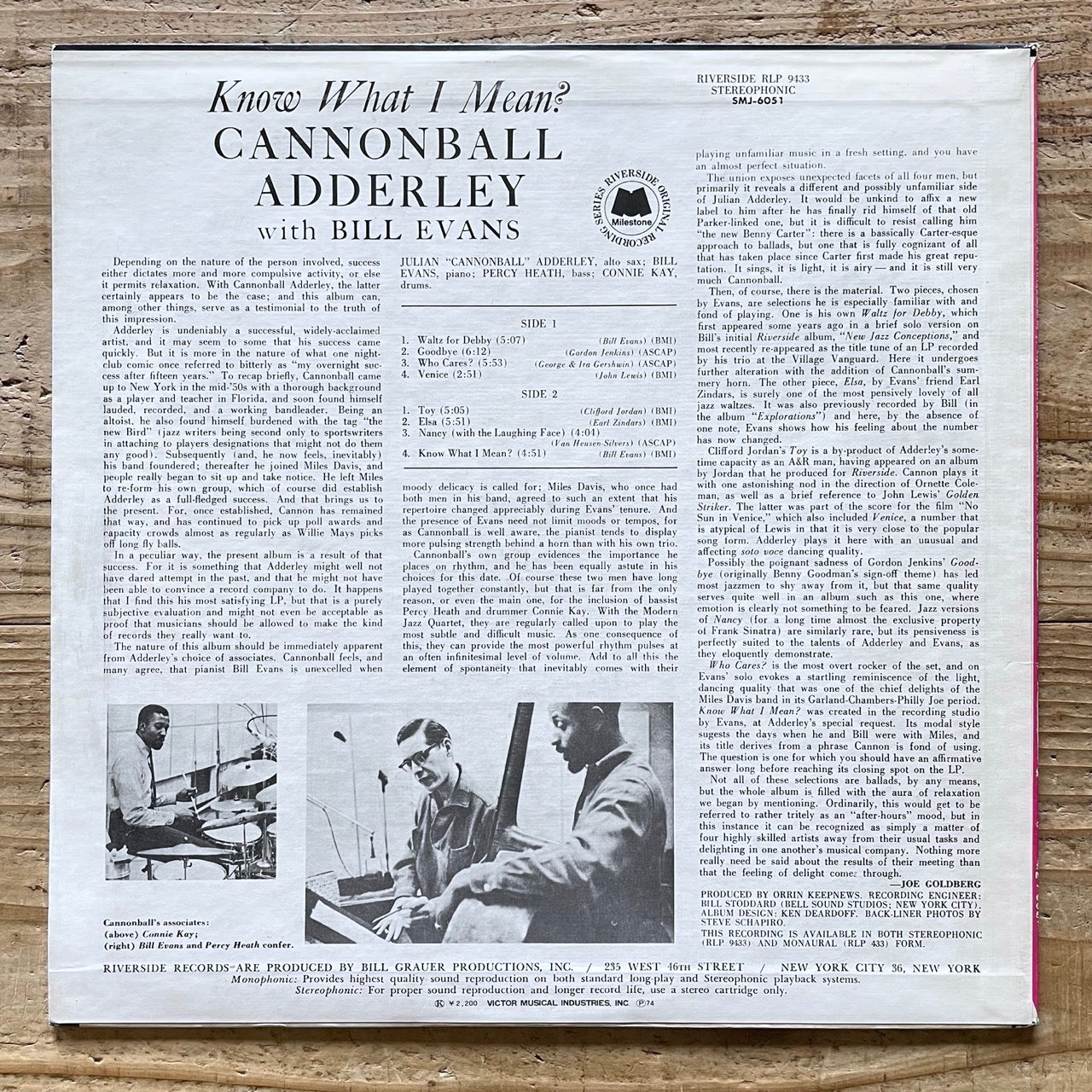CANNONBALL ADDERLEY with BILL EVANS / KNOW WHAT I MEAN? on Riverside - Japan LP SMJ-6051