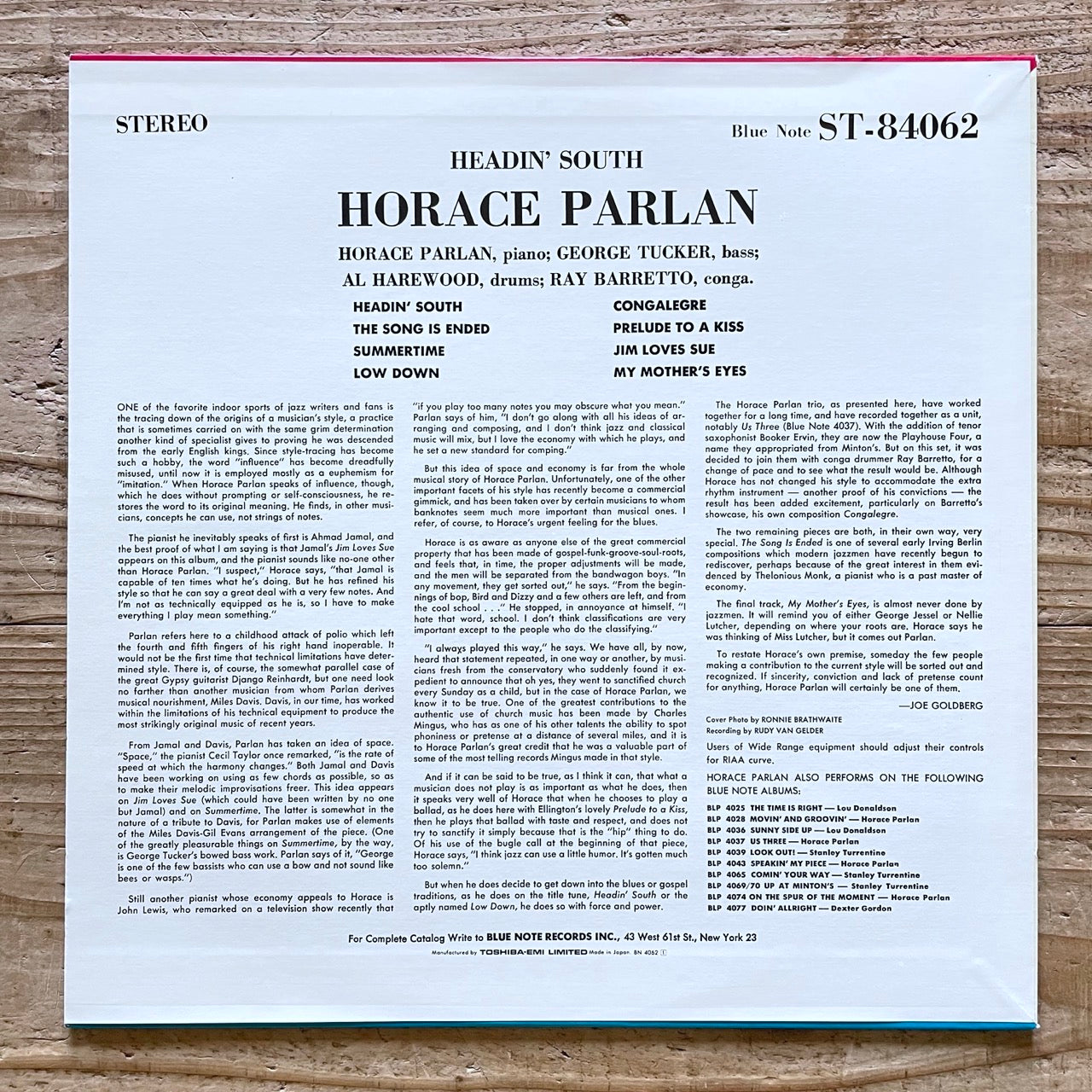 HORACE PARLAN / HEADIN' SOUTH on Blue Note - Japan LP NM BN4062