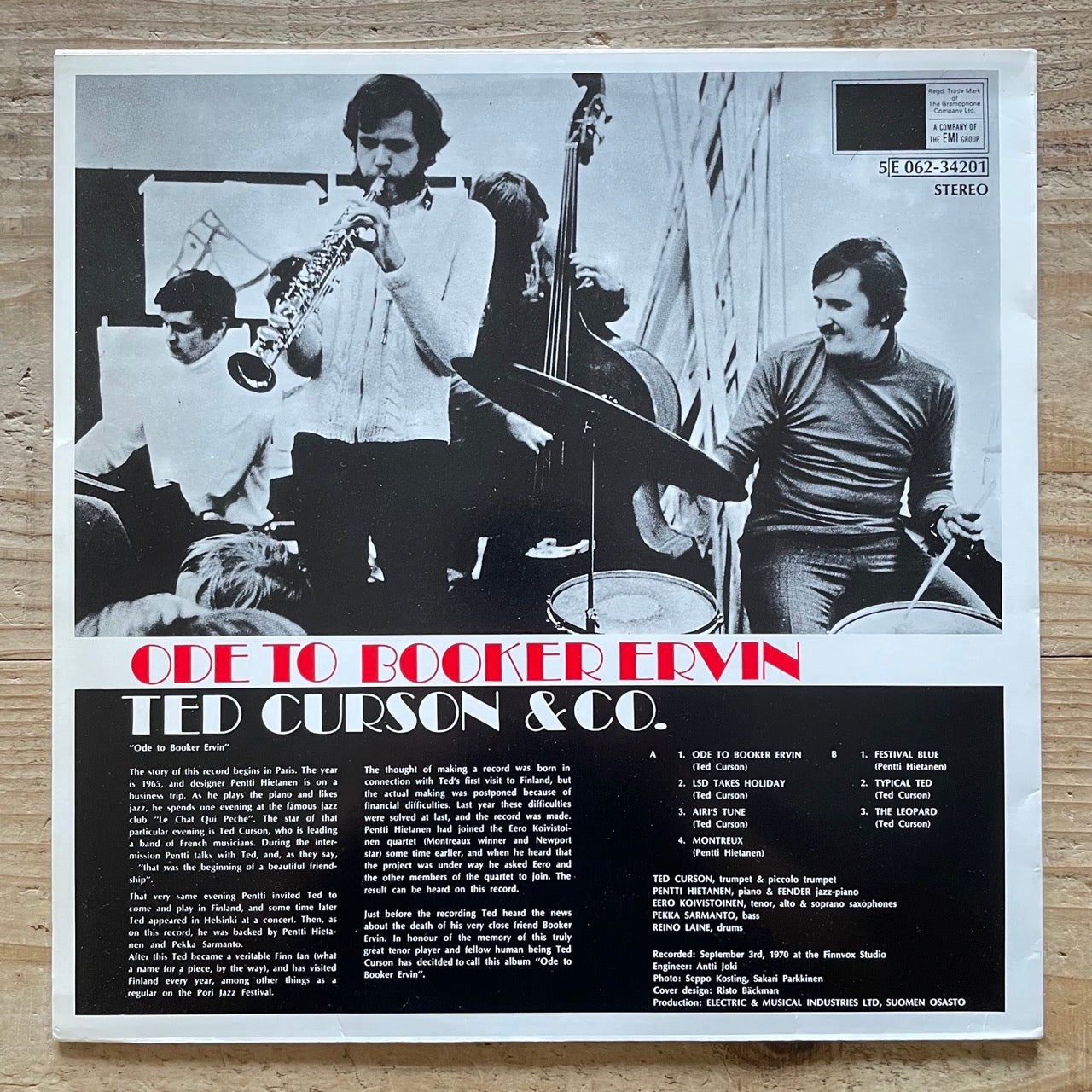 TED CURSON & CO. / ODE TO BOOKER ERVIN - Finnish Jazz LP reissue Eero Koivistoinen