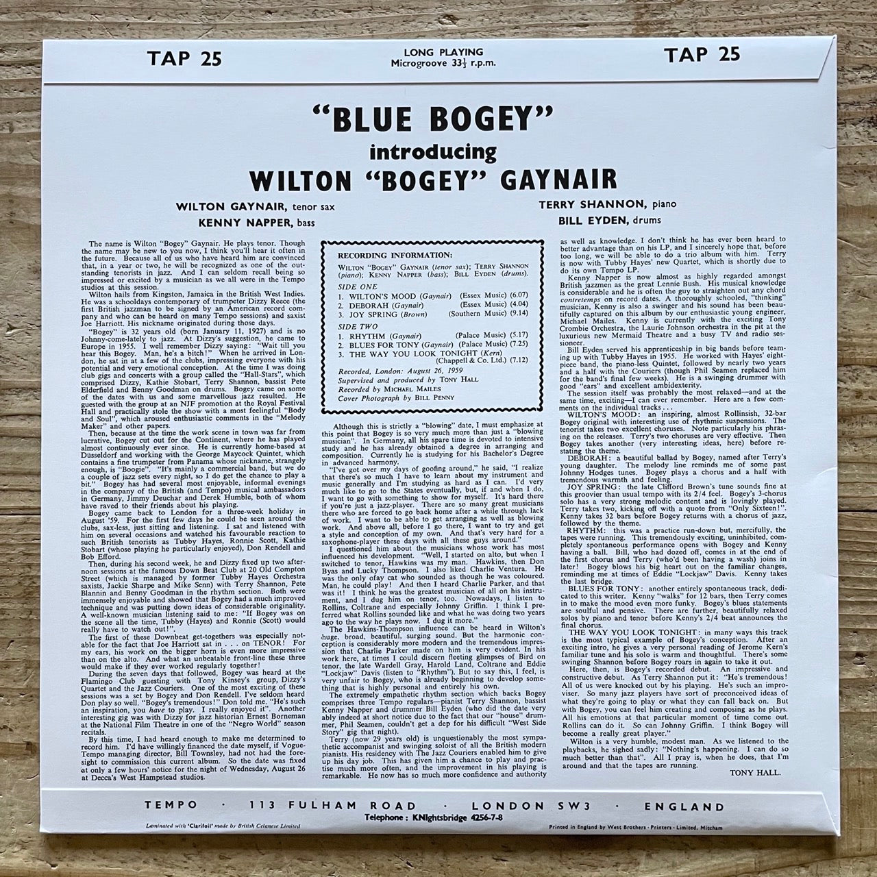 WILTON BOGEY GAYNAIR / BLUE BOGEY on UK Tempo - Japan Heavy Vinyl LP