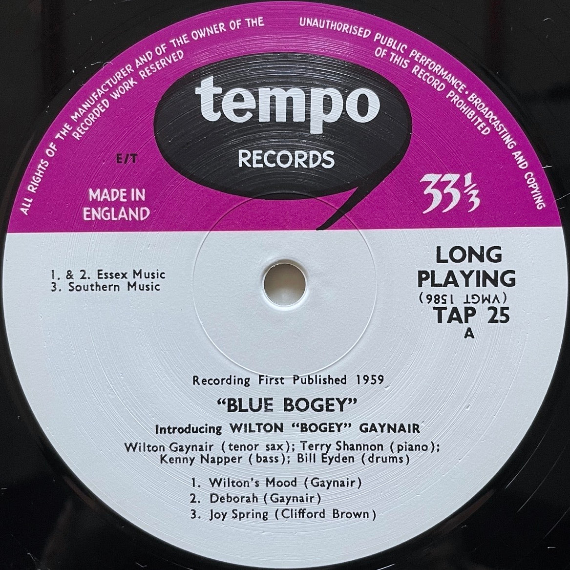 WILTON BOGEY GAYNAIR / BLUE BOGEY on UK Tempo - Japan Heavy Vinyl LP