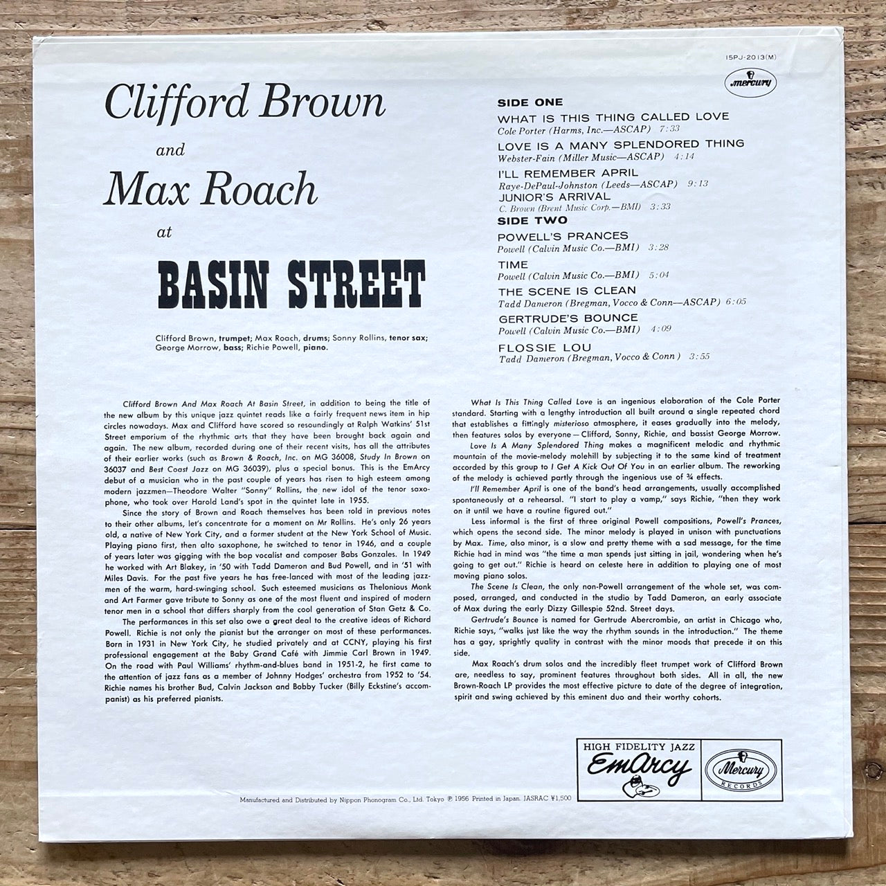 CLIFFORD BROWN & MAX ROACH / AT BASIN STREET on Emarcy - Japan LP NM 15PJ-2013