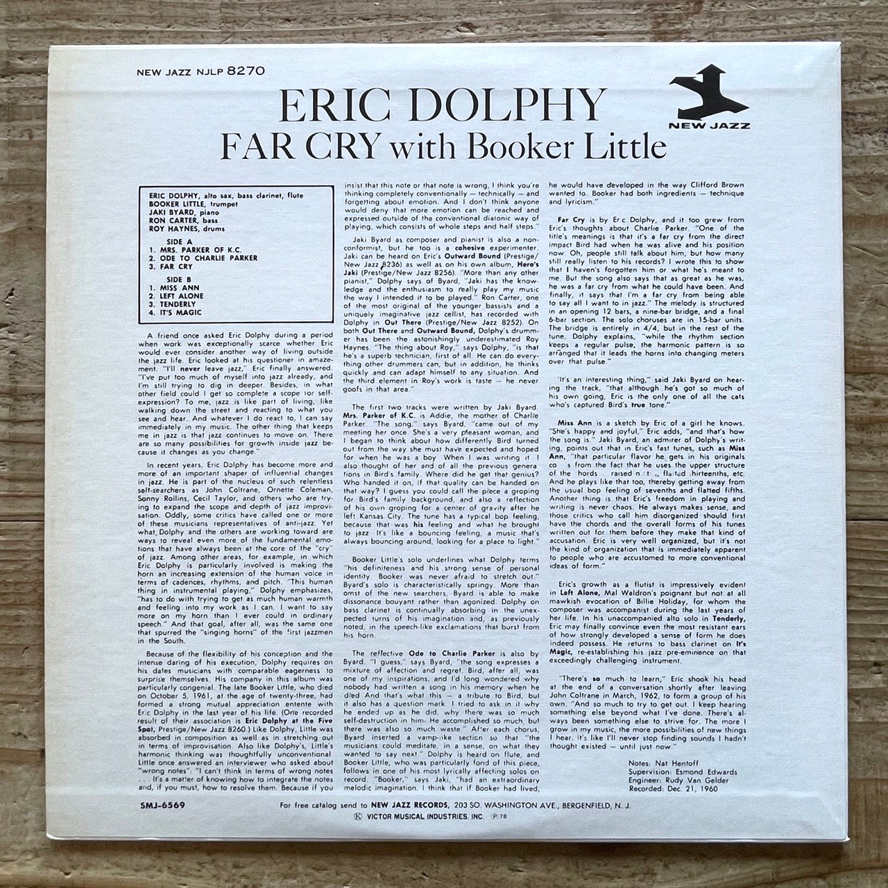 ERIC DOLPHY with BOOKER LITTLE / FAR CRY on New Jazz - Japan Prestige LP SMJ-6569
