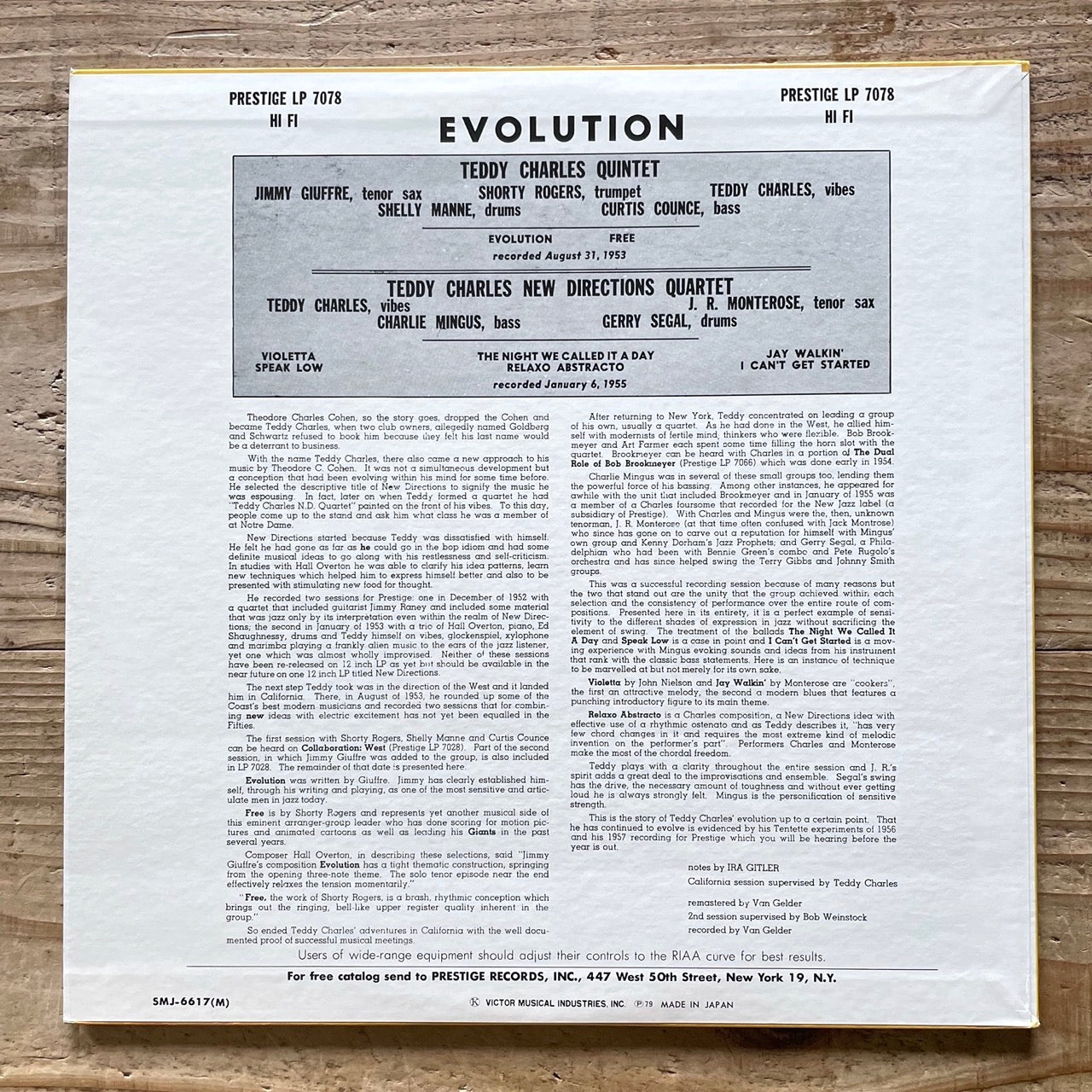 TEDDY CHARLES / EVOLUTION on Prestige - Japan MONO NM LP SMJ-6617