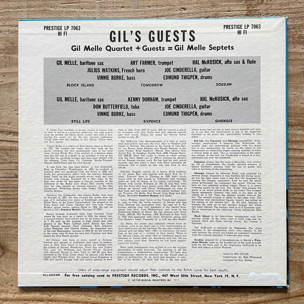GIL MELLE QUARTET / GIL'S GUESTS on Prestige - Japan MONO Promo LP VIJ-5024