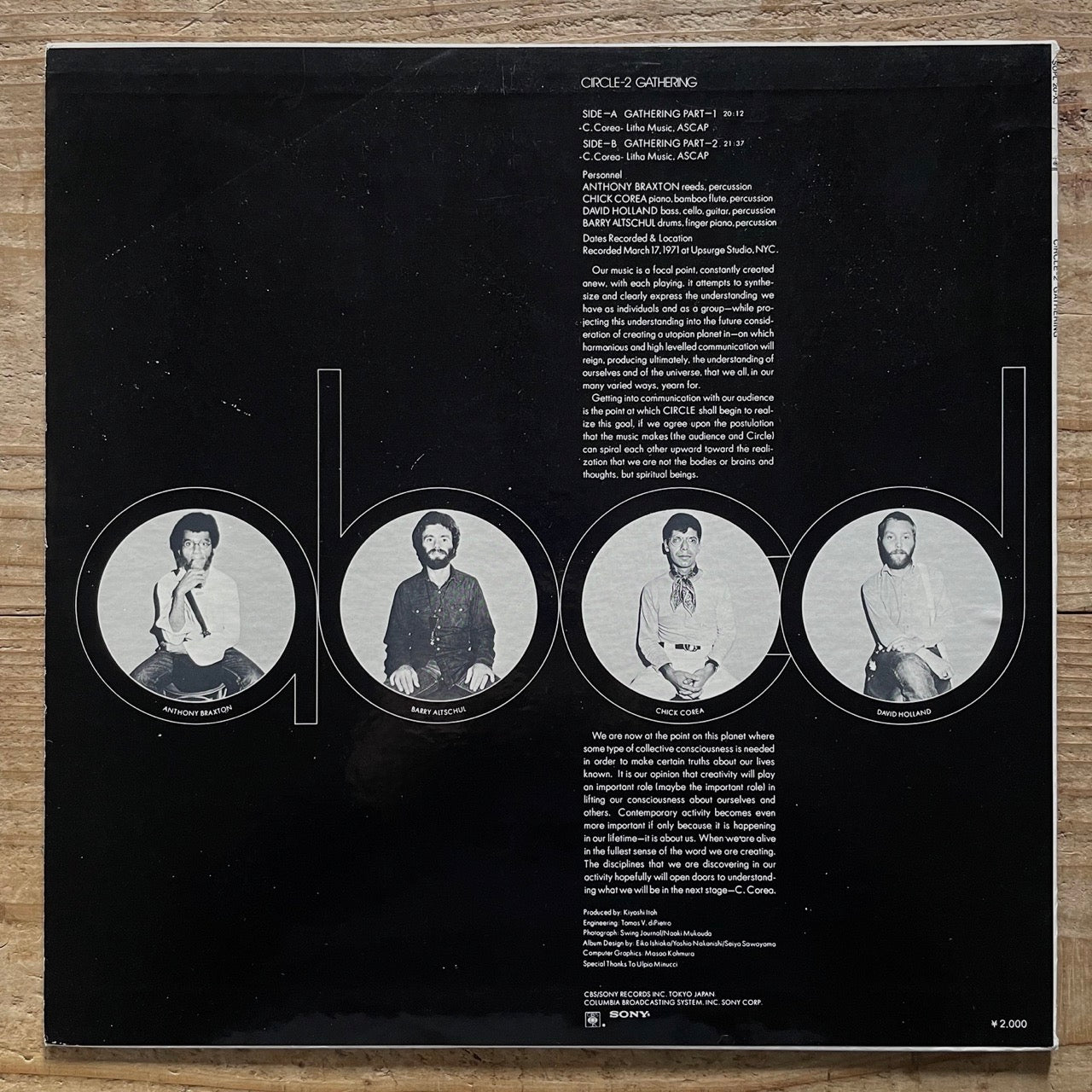 CHICK COREA - ATHONY BRAXTON / CIRCLE-2: GATHERING on CBS/SONY - Japan Original LP SOPL-20-XJ