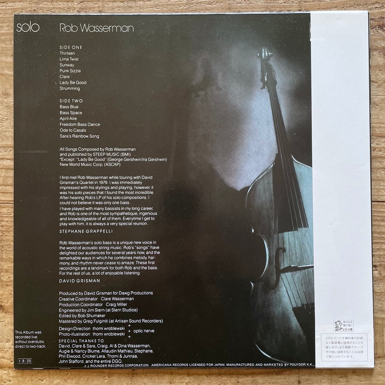 ROB WASSERMAN / SOLO - Japan Rounder Audiophile LP NM obi L25P-1220