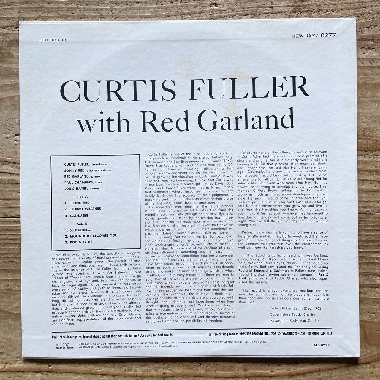 CURTIS FULLER with RED GARLAND on New Jazz - Japan MONO LP SMJ-6297