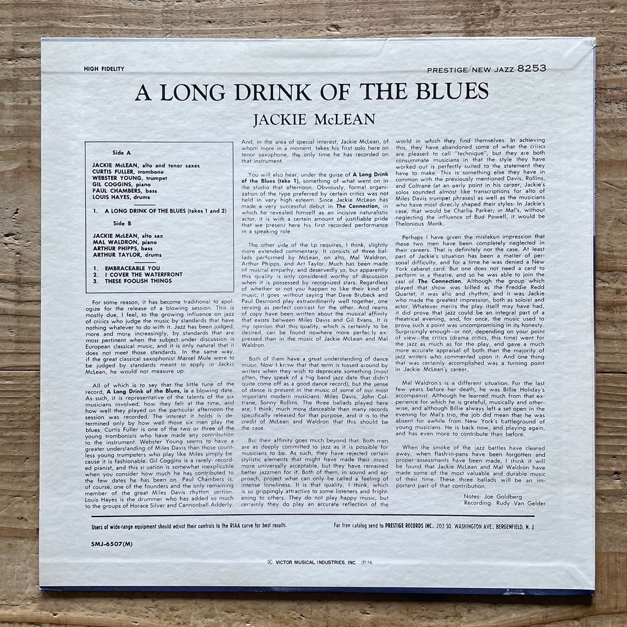 JACKIE McLEAN / A LONG DRINK OF THE BLUES on Prestige - Japan MONO LP SMJ-6507