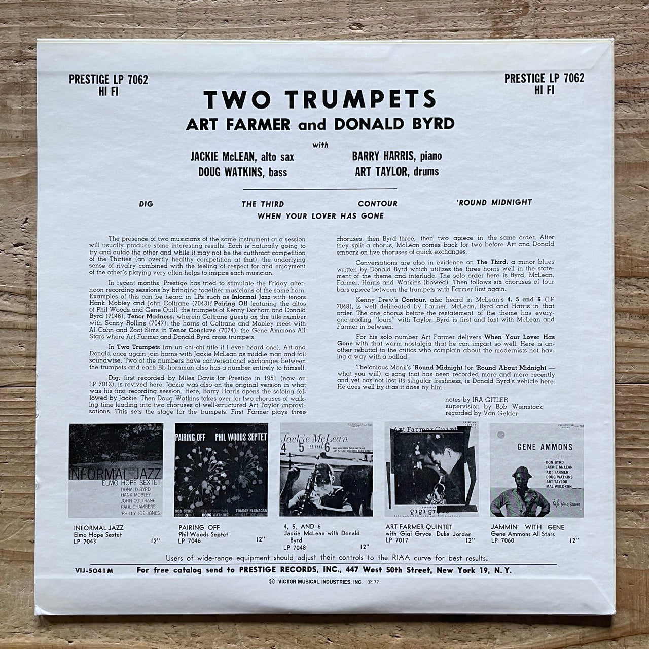 ART FARMER - DONALD BYRD / TWO TRUMPETS on Prestige - Japan LP NM VIJ-5041