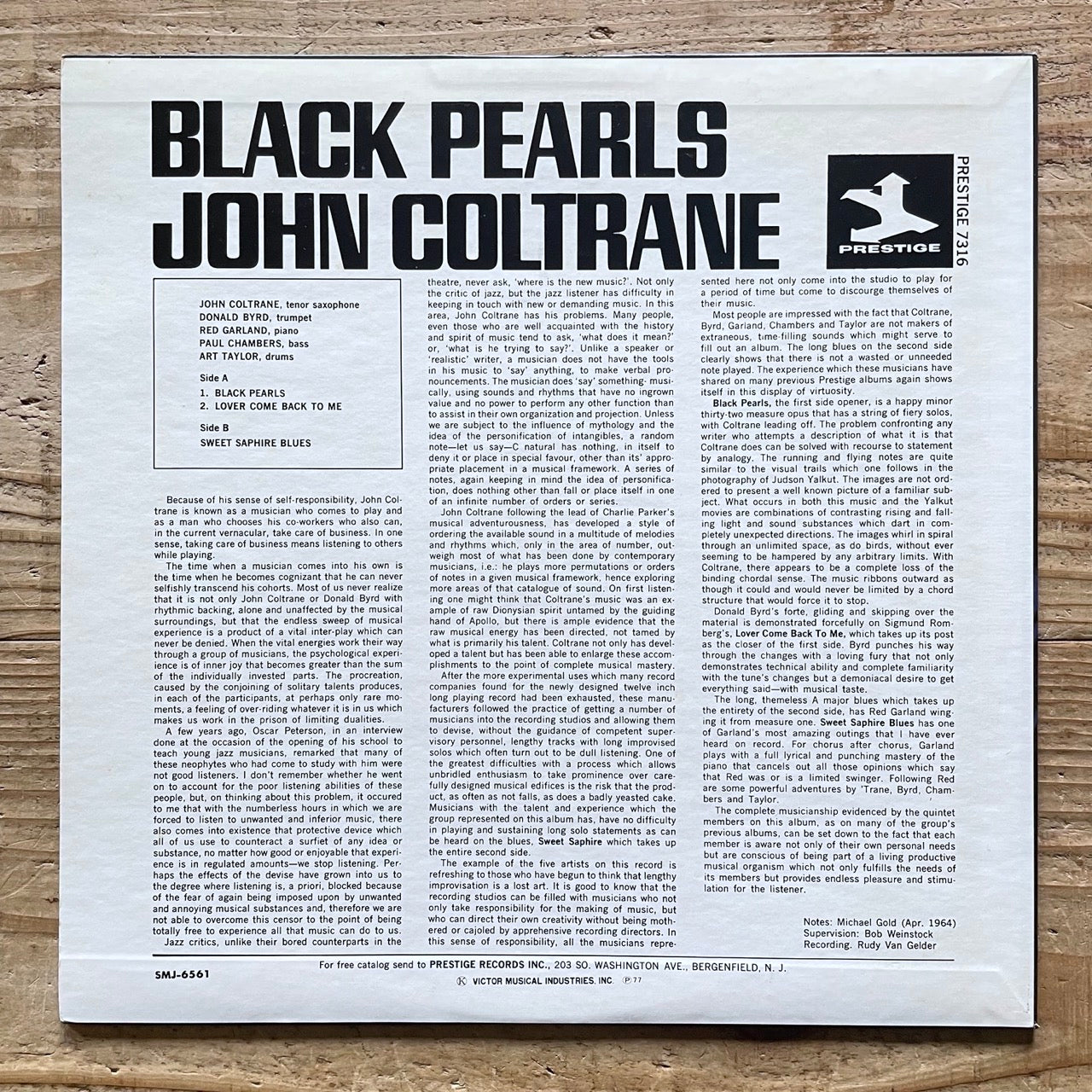 JOHN COLTRANE / BLACK PEARLS on Prestige - Japan LP SMJ-6561