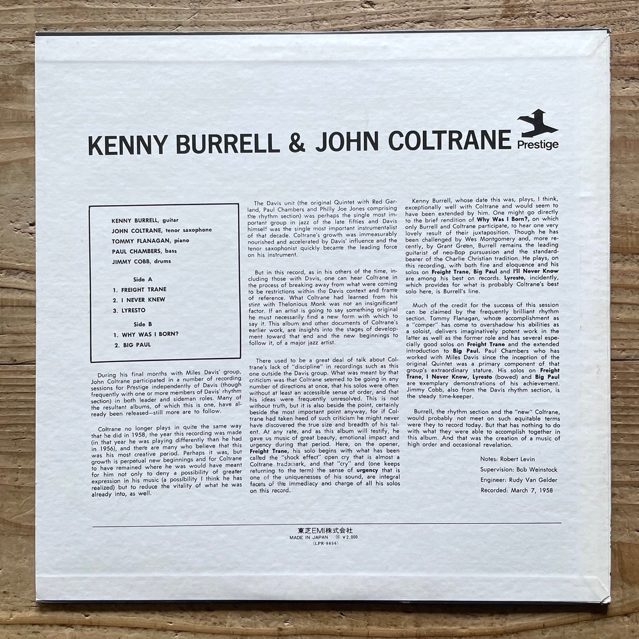 KENNY BURRELL & JOHN COLTRANE on New Jazz - Japan Prestige LP LPR-8856