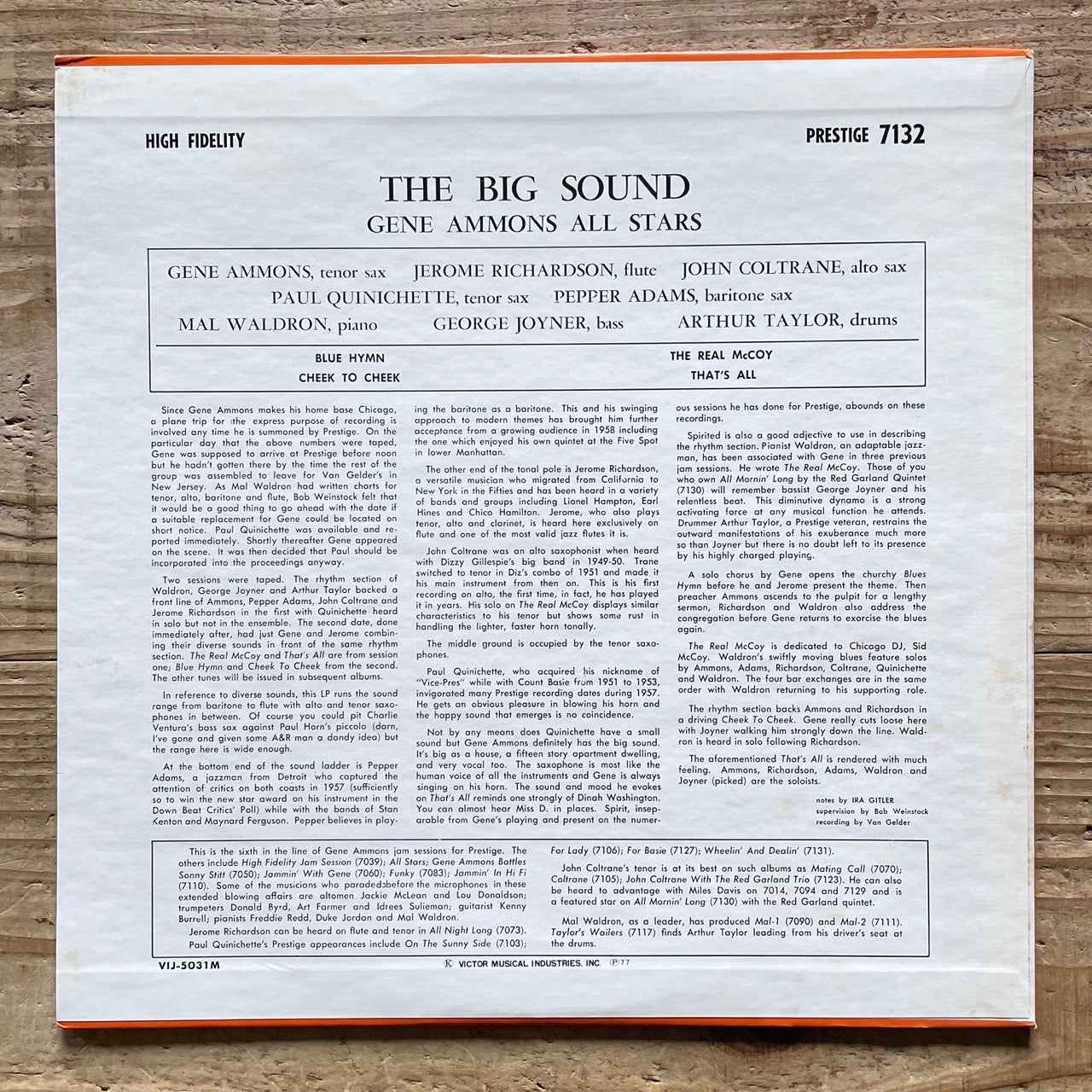 GENE AMMONS / THE BIG SOUND on Prestige - Japan MONO LP VIJ-5031