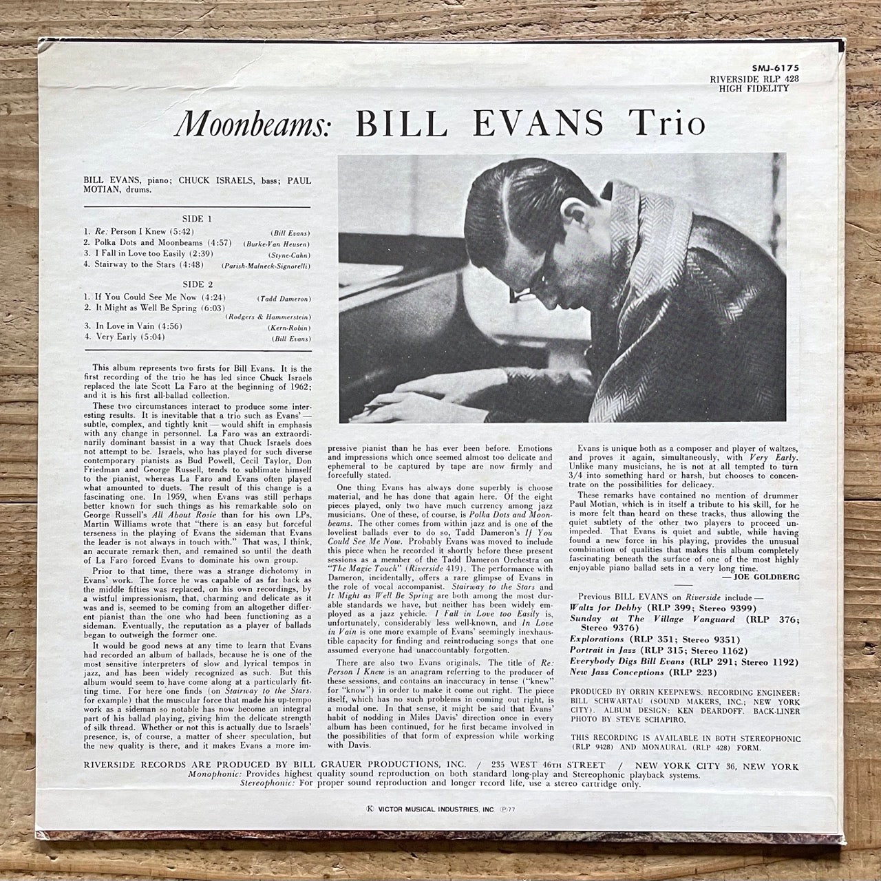 BILL EVANS TRIO / MOONBEAMS on Riverside - Japan PROMO LP SMJ-6175