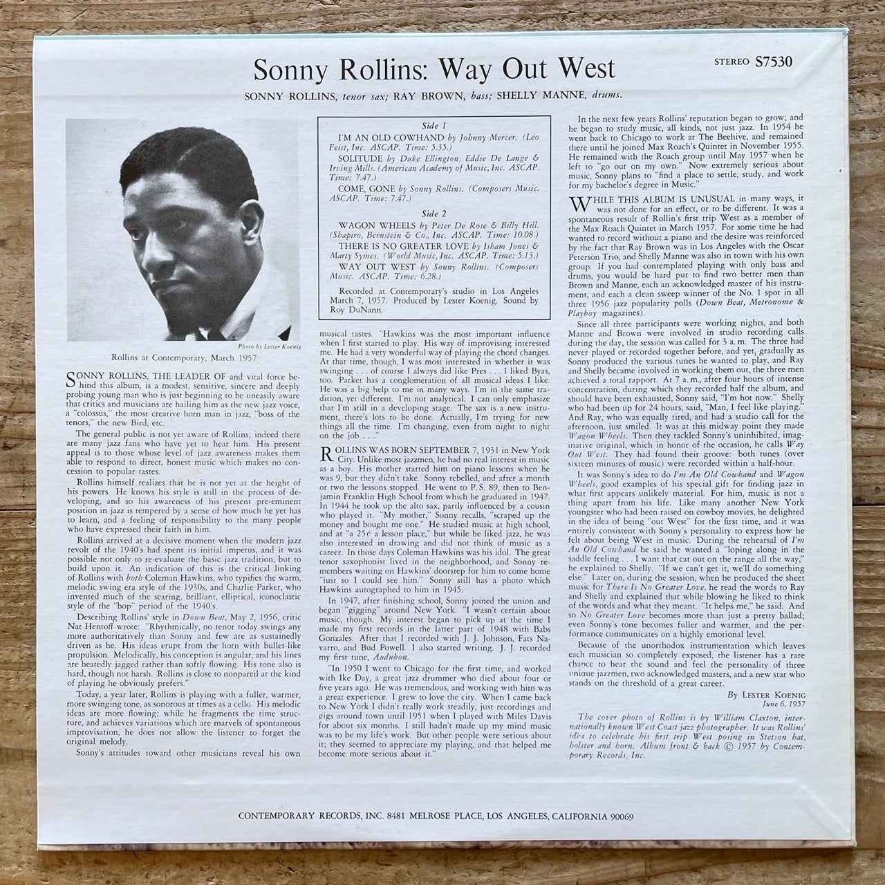 SONNY ROLLINS / WAY OUT WEST on Contemporary - Japan LP S7530 NM