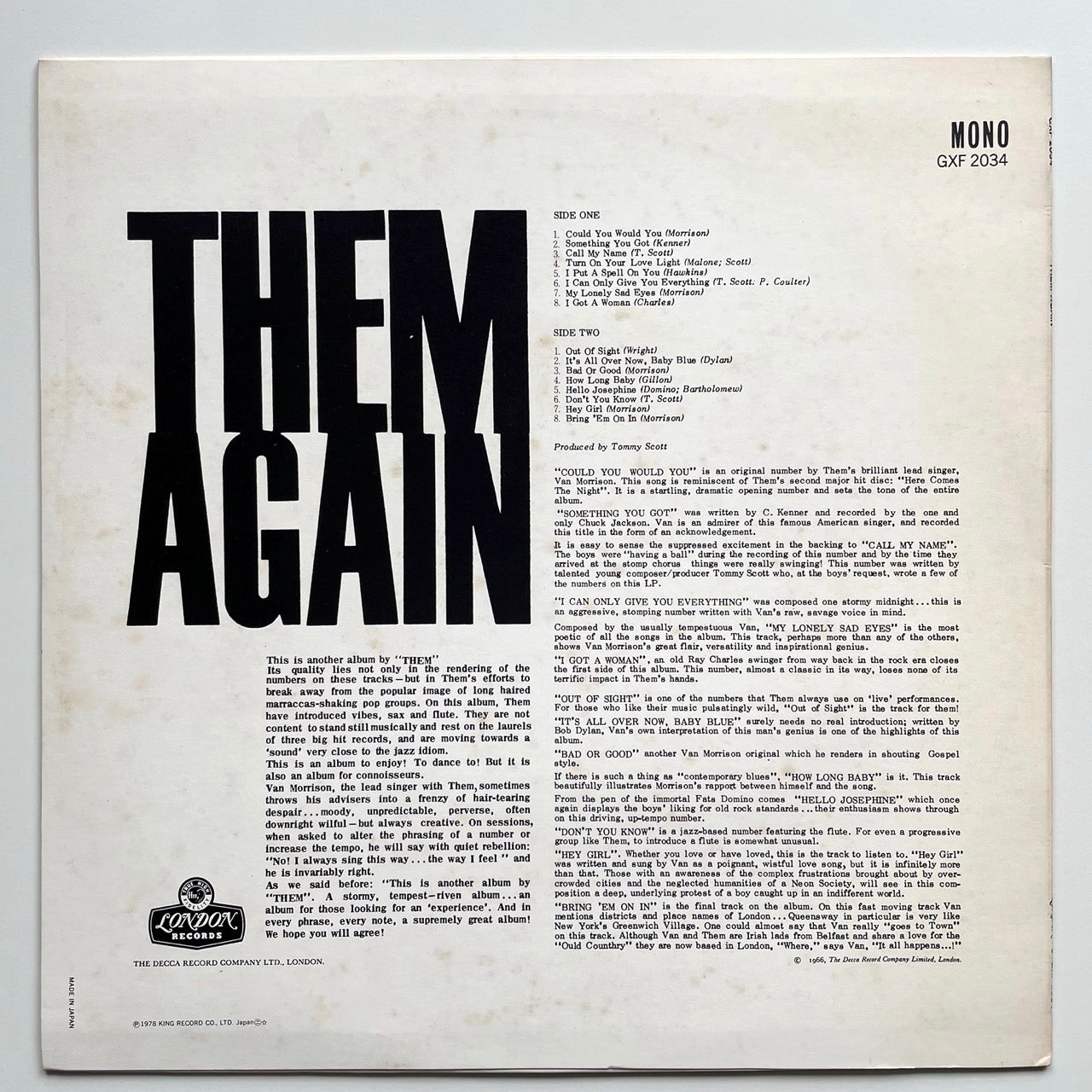 THEM / AGAIN on Decca - Japan London MONO LP Van Morrison