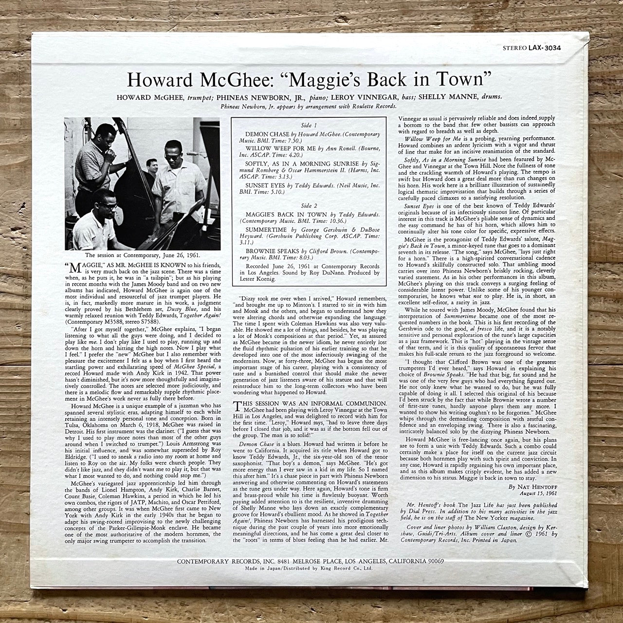 HOWARD McGHEE / MAGGIE'S BACK IN TOWN on Contemporary - Japan King LP LAX3034