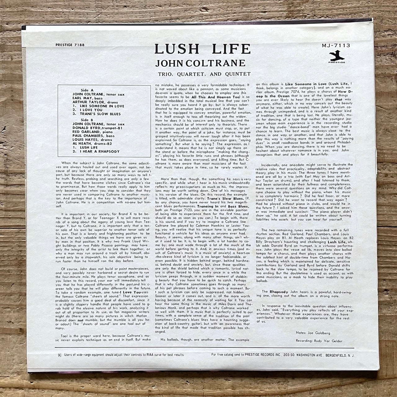 JOHN COLTRANE / LUSH LIFE on Prestige - Japan MONO LP MJ-7113