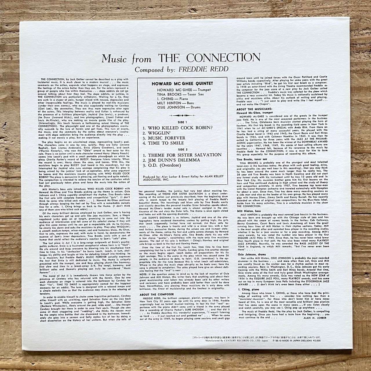 HOWARD McGHEE with TINA BROOKS / MUSIC FROM THE CONNECTION on Felsted - Japan LP NM 20EL5045
