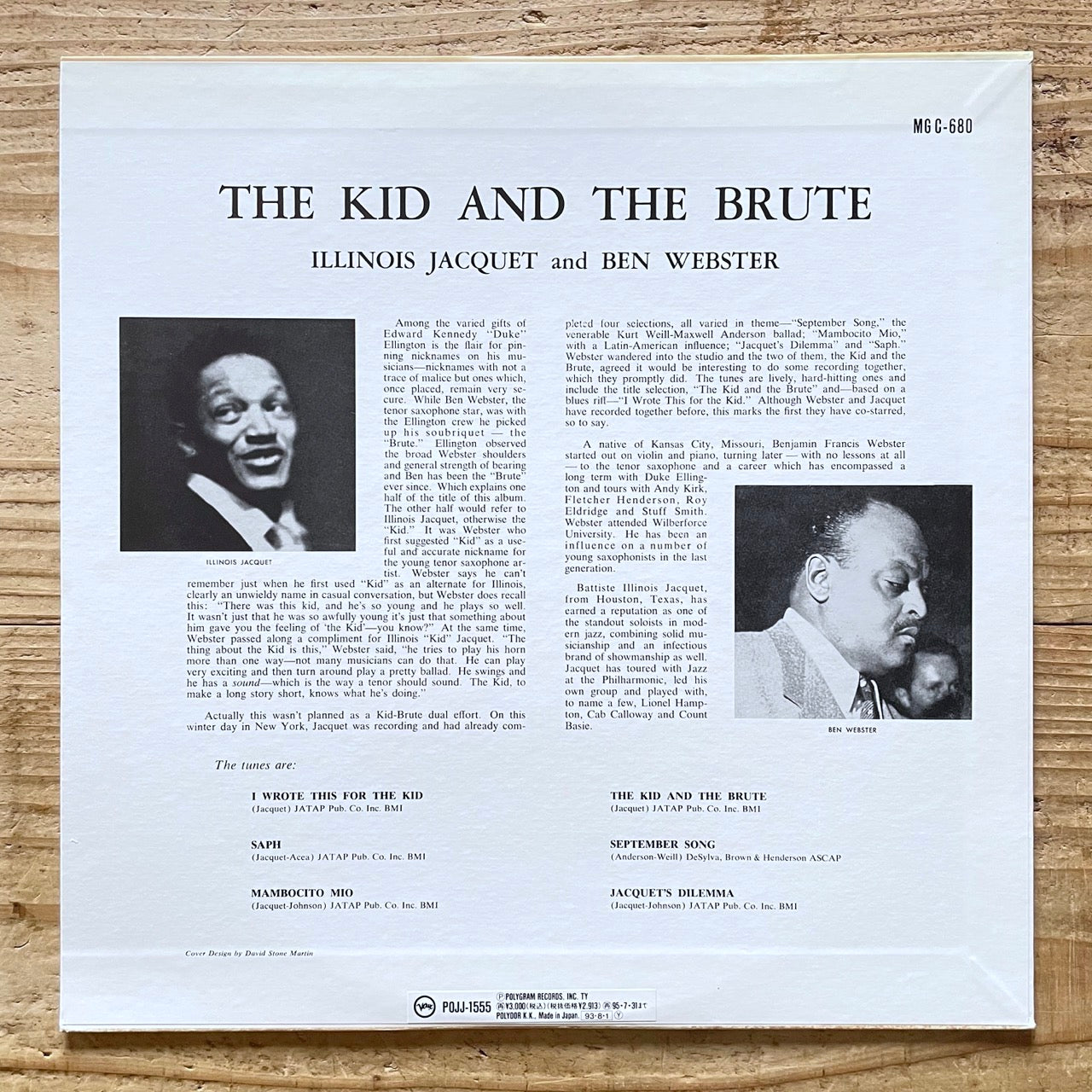ILLINOIS JACQUET AND BEN WEBSTER / THE KID AND THE BRUTE on Clef - Japan MONO LP NM POJJ-1555