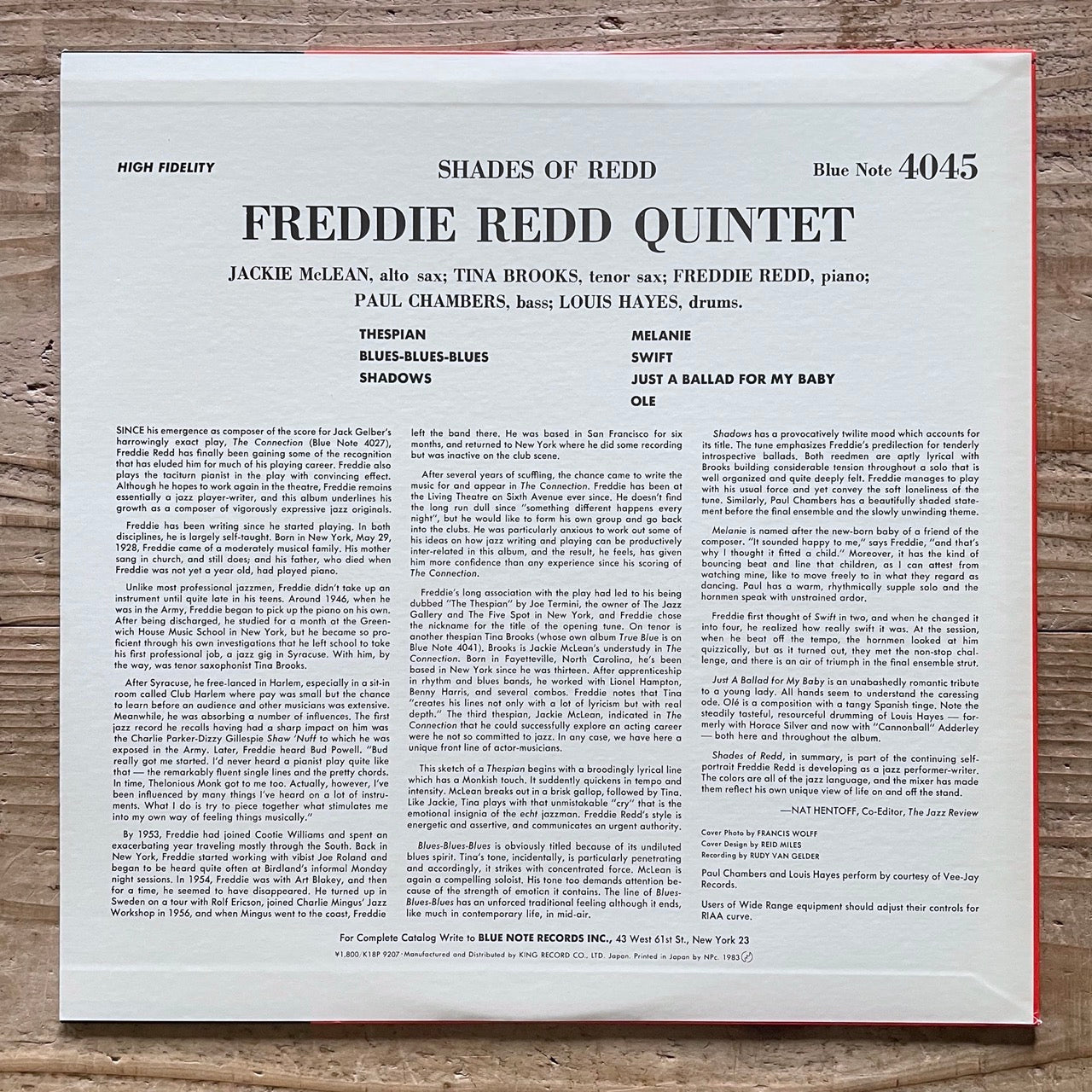 FREDDIE REDD / SHADES OF REDD on Blue Note - Japan King LP K18P-9207