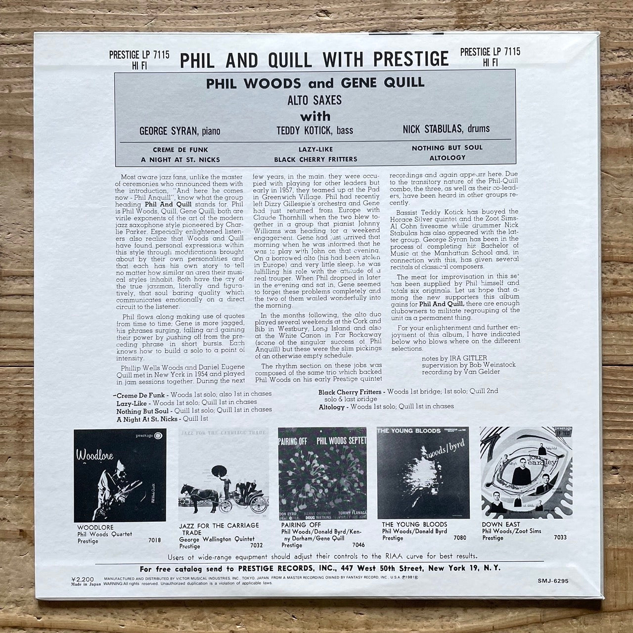PHIL WOODS AND GENE QUILL / PHIL AND QUILL WITH PRESTIGE - Japan MONO LP SMJ-6295