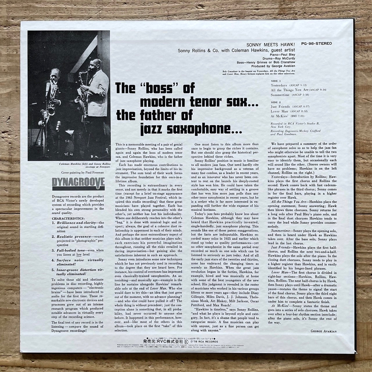 SONNY ROLLINS AND COLEMAN HAWKINS / SONNY MEETS HAWK on RCA - Japan LP NM PG-98