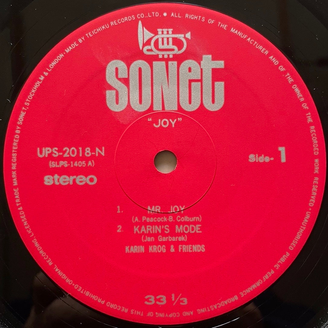 KARIN KROG & FRIENDS / JOY on Sonet - Japan LP UPS-2018-N
