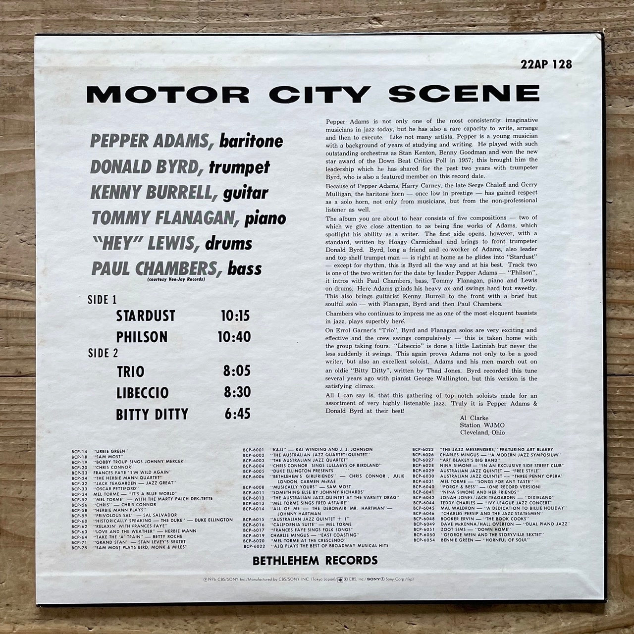 PEPPER ADAMS / MOTOR CITY SCENE on Bethlehem - Japan MONO LP 22AP-128