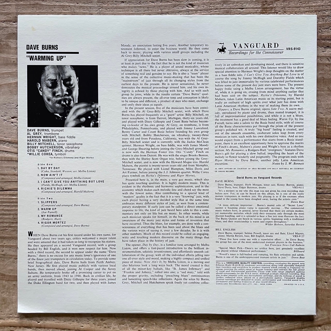 DAVE BURNS / WARMING UP on Vanguard - Japan MONO LP NM KIJJ-2072 Bobby Hutcherson