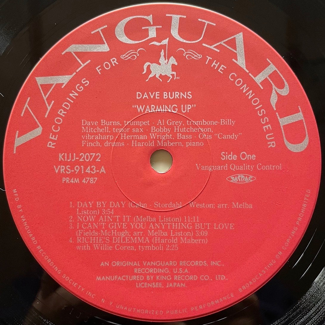DAVE BURNS / WARMING UP on Vanguard - Japan MONO LP NM KIJJ-2072 Bobby Hutcherson