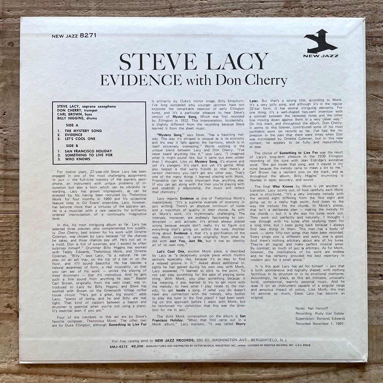 STEVE LACY with DON CHERRY / EVIDENCE on New Jazz - Japan LP SMJ-6272