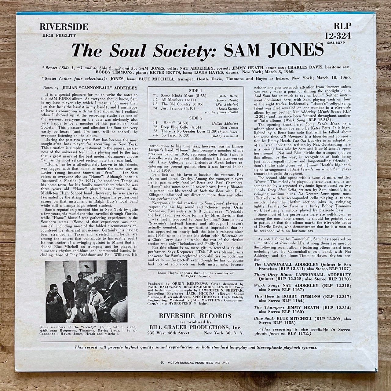 SAM JONES / THE SOUL SOCIETY - Japan Riverside LP SMJ-6079