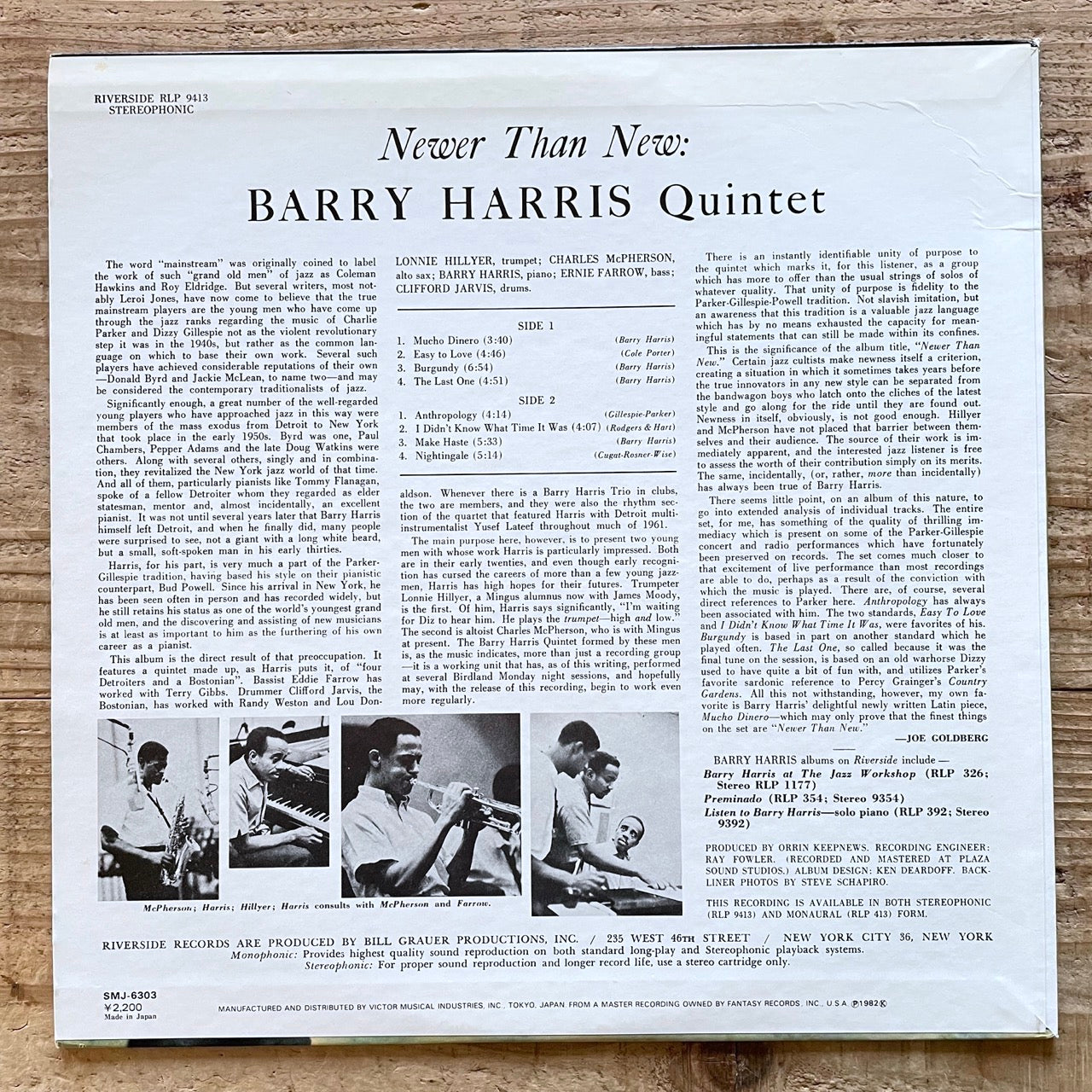 BARRY HARRIS QUINTET / NEWER THAN NEW - Japan Riverside LP SMJ-6303