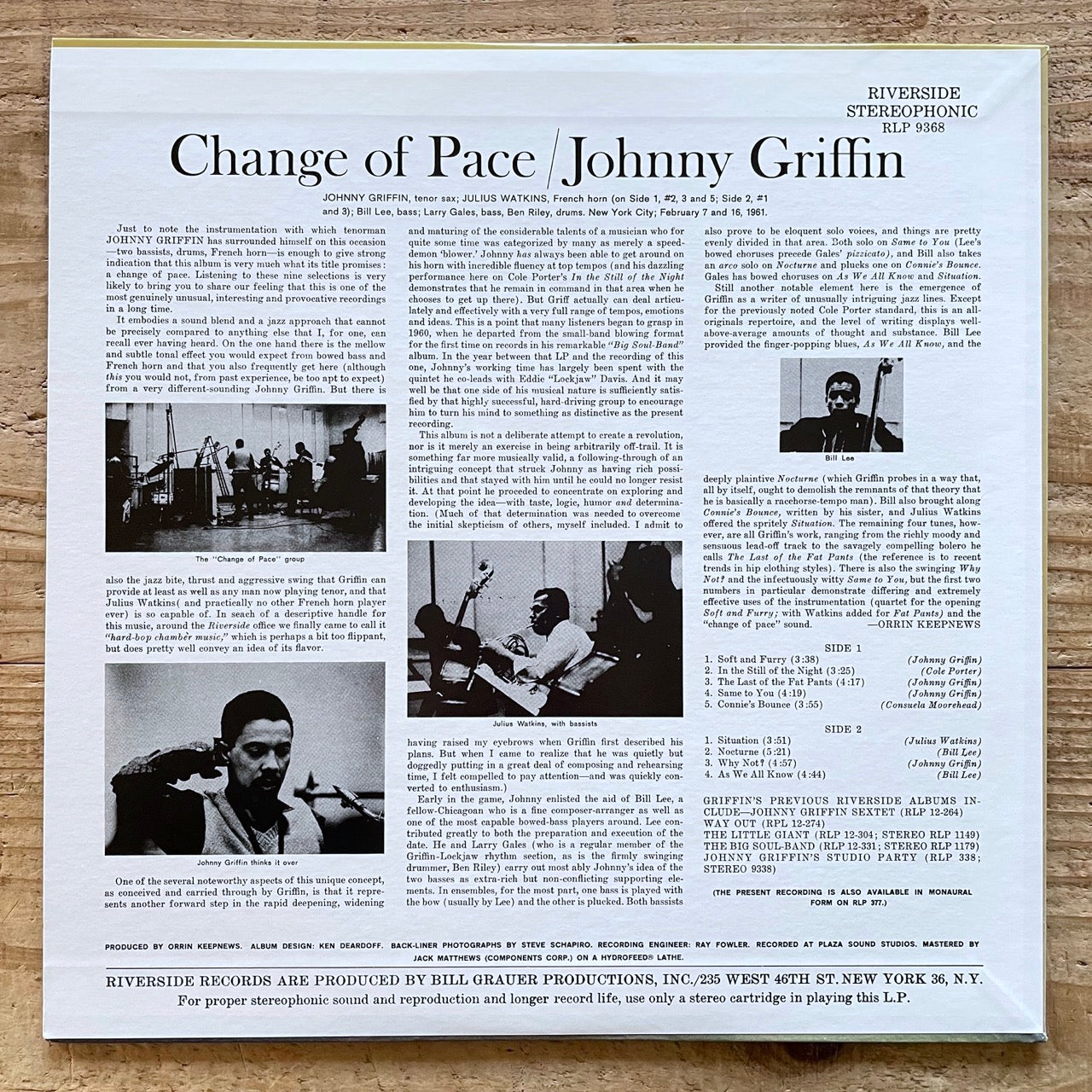 JOHNNY GRIFFIN / CHANGE OF PACE - Japan Riverside LP NM VIJJ-30055