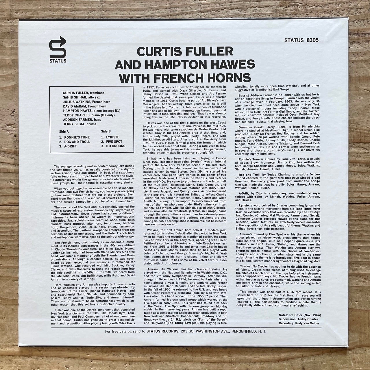 CURTIS FULLER AND HAMPTON HAWES WITH FRENCH HORNS on Status - Japan LP NM WWLJ-7079