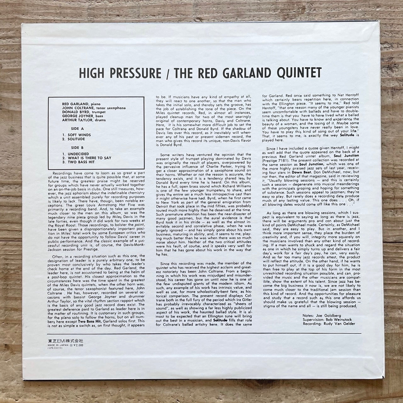 RED GARLAND QUINTET with JOHN COLTRANE / HIGH PRESSURE - Japan Prestige MONO LP LPR-88059