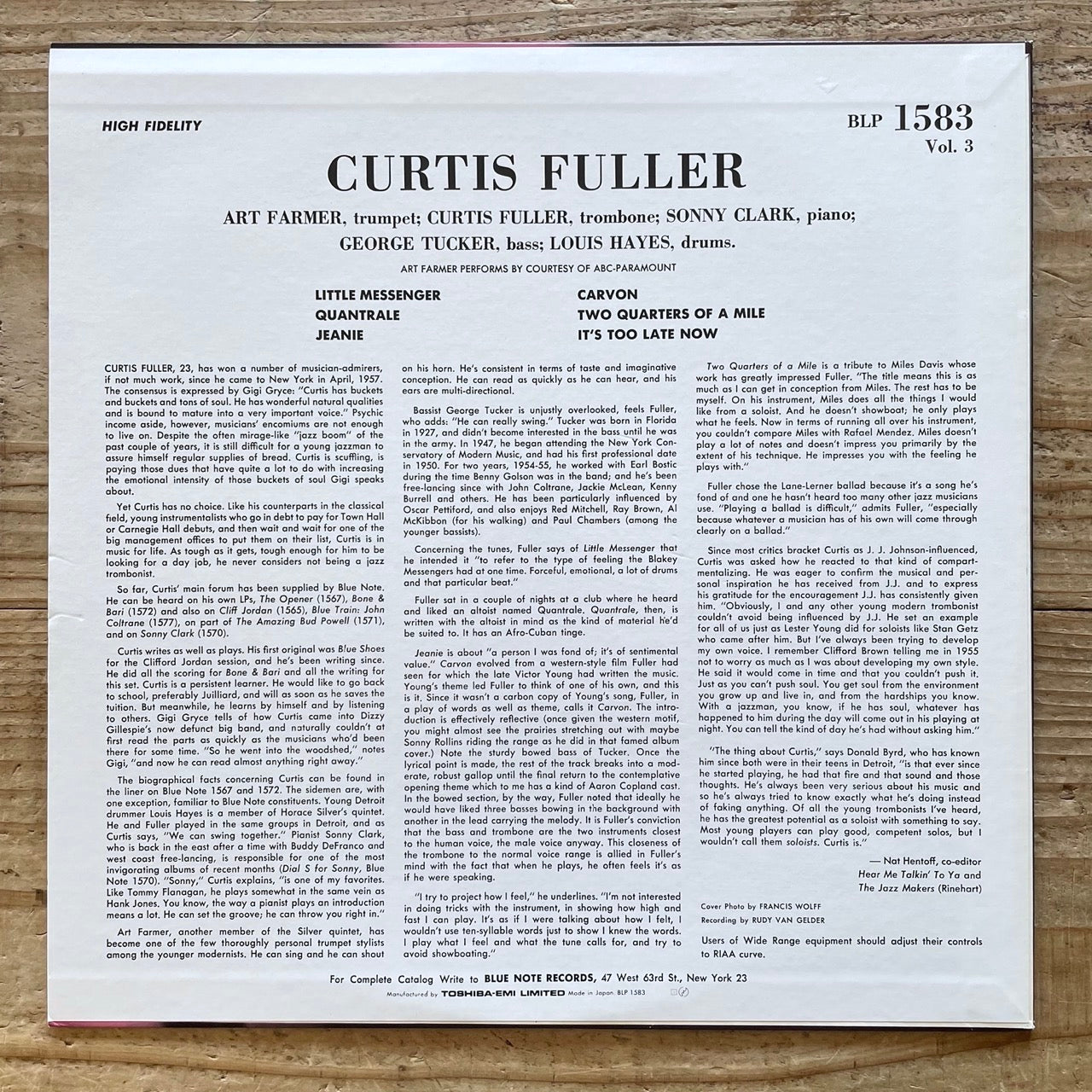 CURTIS FULLER / VOL.3 on Blue Note BLP 1583 - Japan MONO LP NM