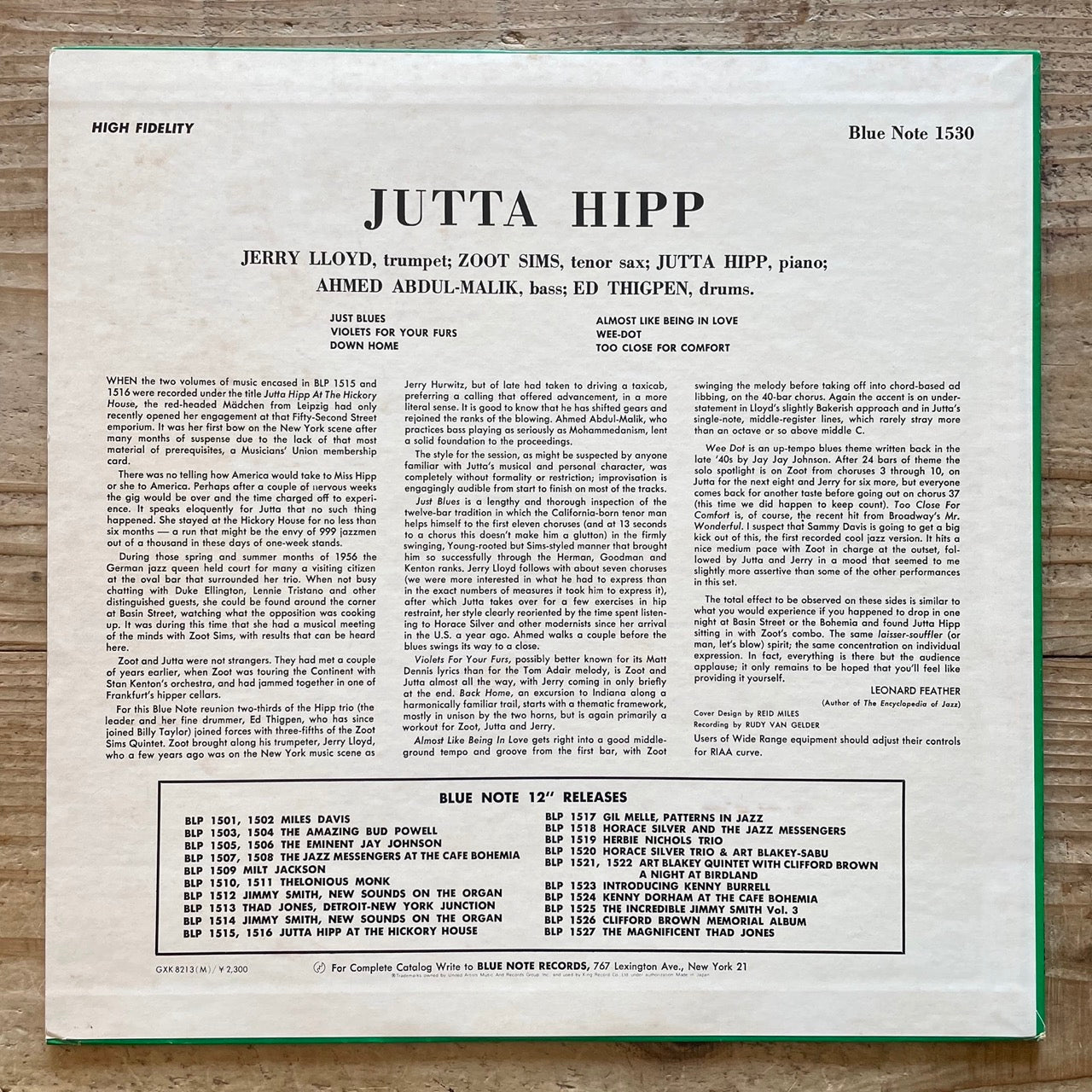 JUTTA HIPP with ZOOT SIMS on Blue Note - Japan King LP GXK-8213