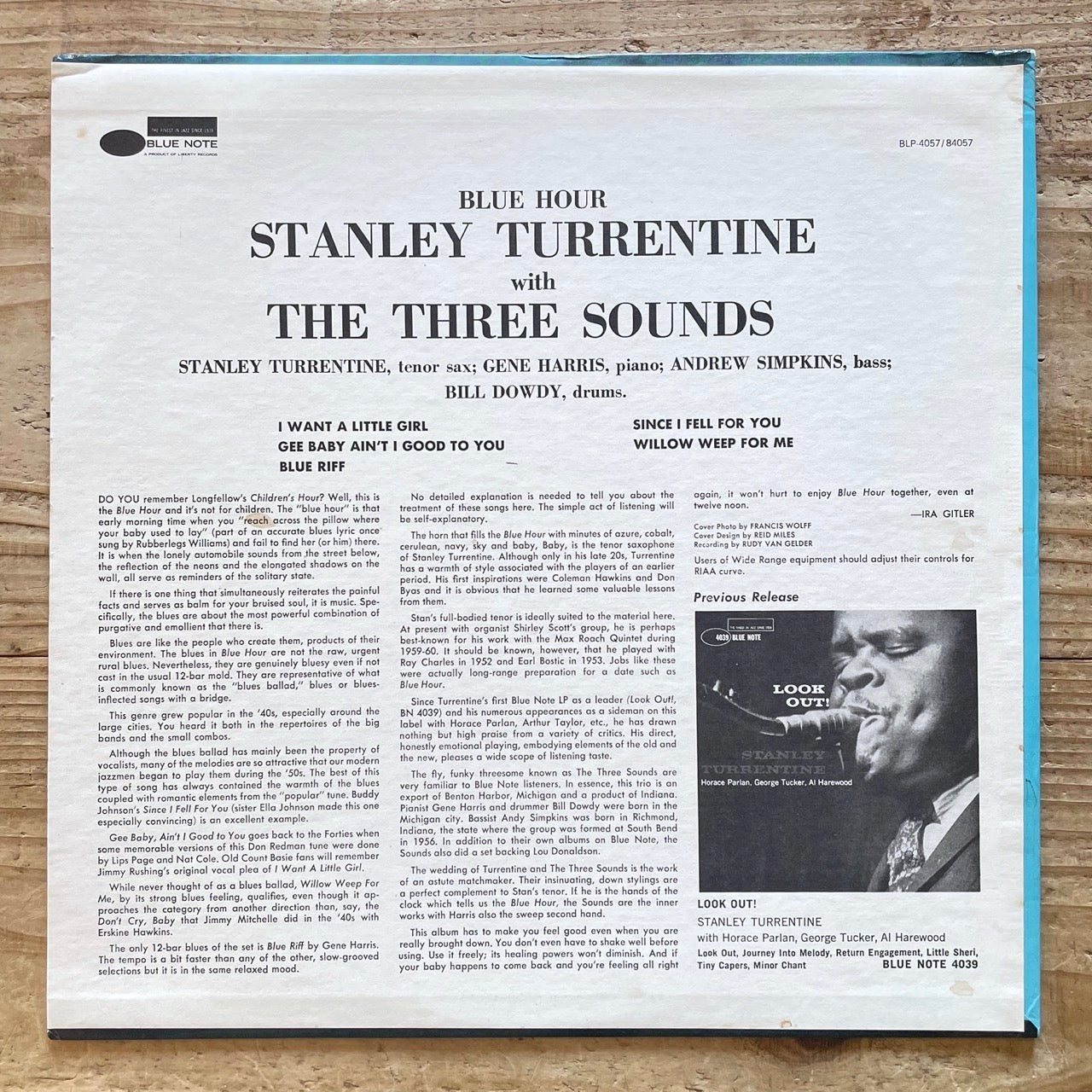 STANLEY TURRENTINE with THE 3 SOUNDS / BLUE HOUR on Blue Note RVG BST-84057
