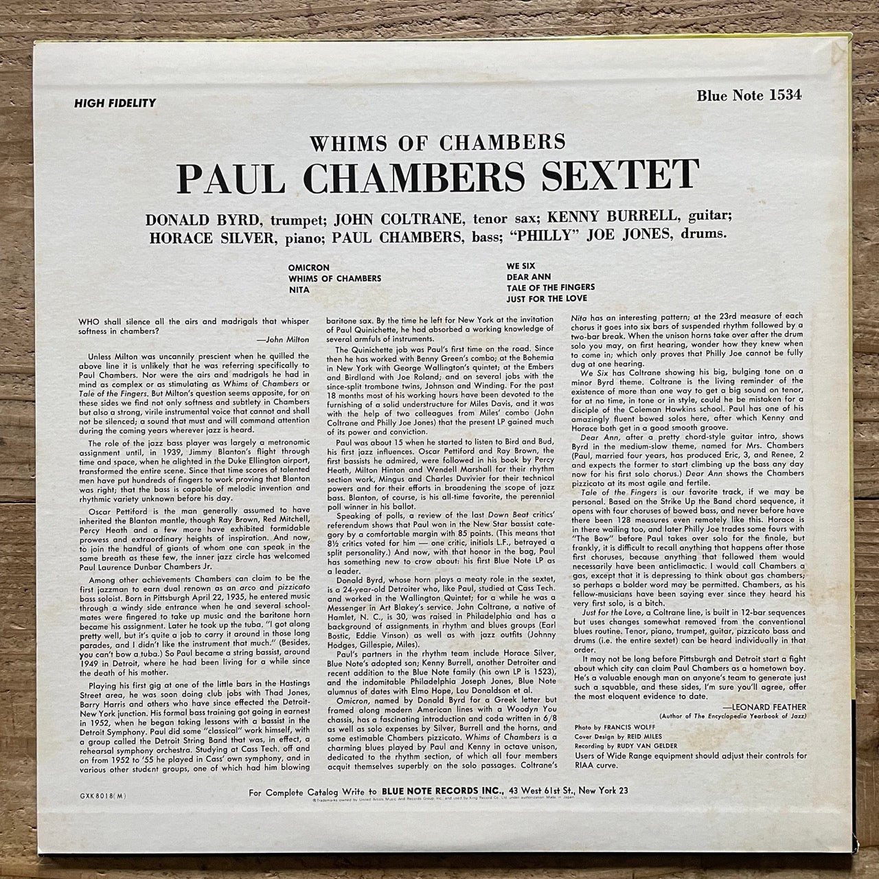 PAUL CHAMBERS SEXTET / WHIMS OF CHAMBERS on Blue Note - Japan King MONO LP GXK-8018