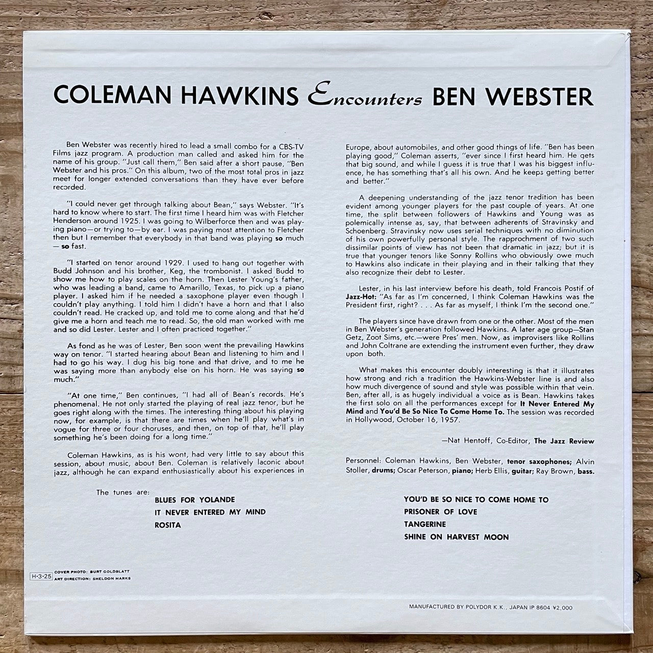 COLEMAN HAWKINS / ENCOUNTERS BEN WEBSTER on Verve - Japan LP NM