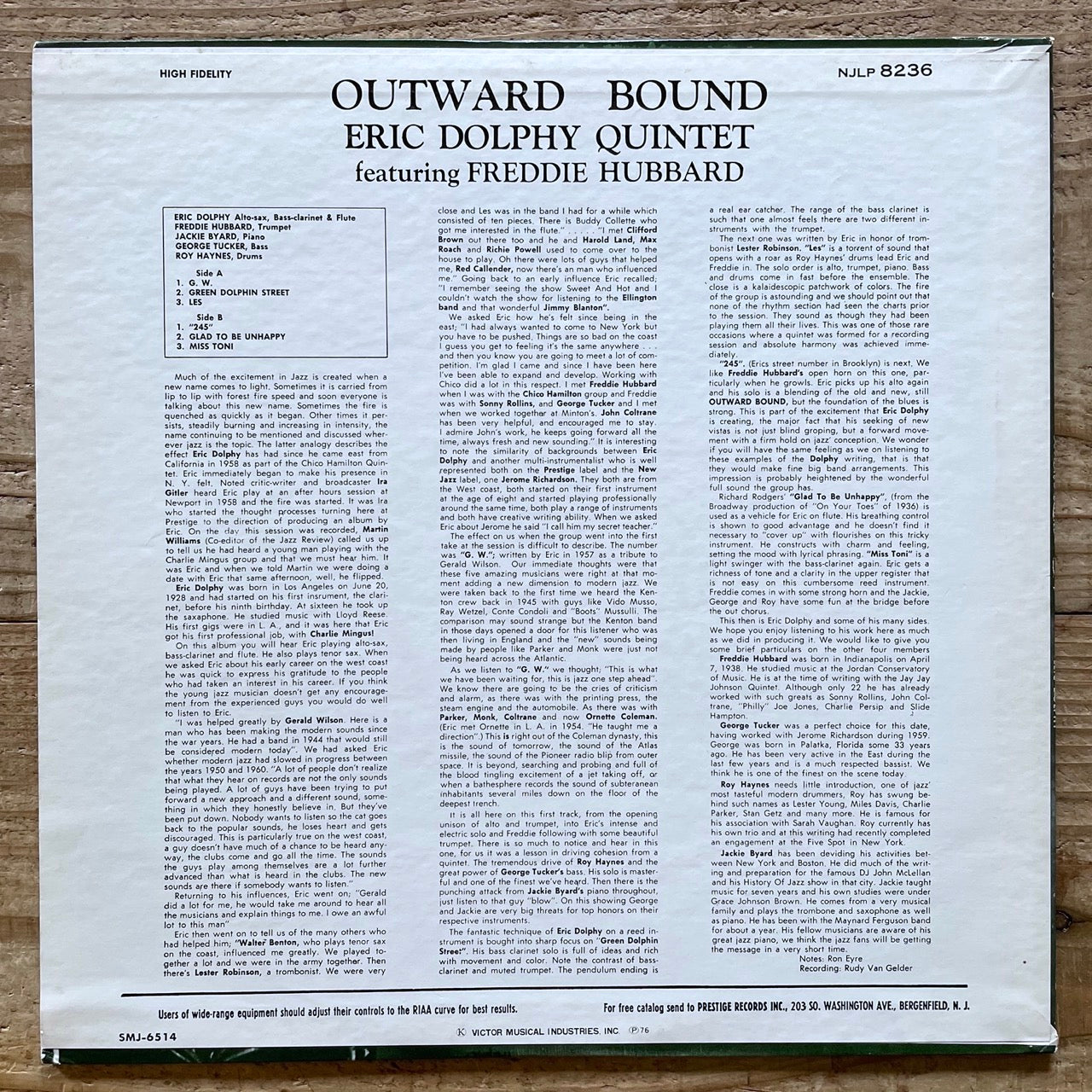 ERIC DOLPHY / OUTWARD BOUND on New Jazz - Japan Prestige LP SMJ-6514