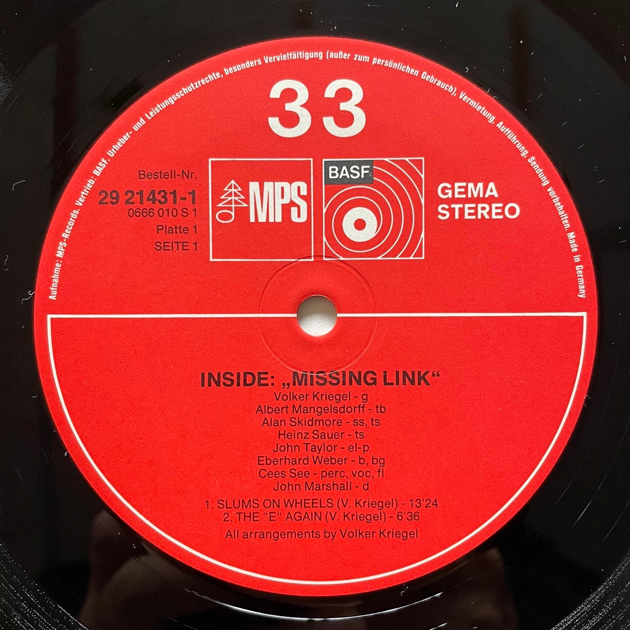 VOLKER KRIEGEL / INSIDE:MISSING LINK on German MPS Original 2LP Jazz Funk Raregroove