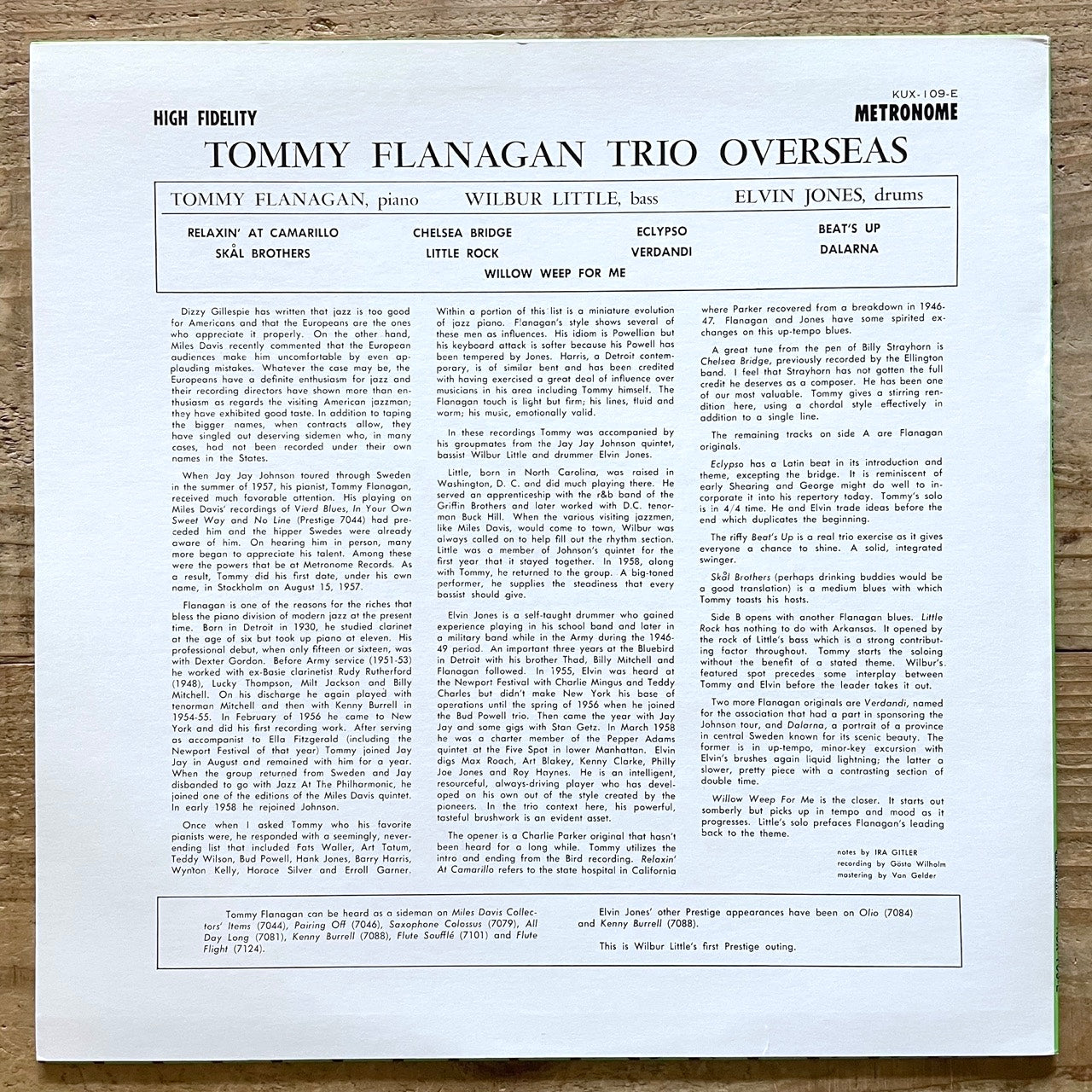 TOMMY FLANAGAN TRIO / OVERSEAS - Japan MONO LP NM KUX-109-E