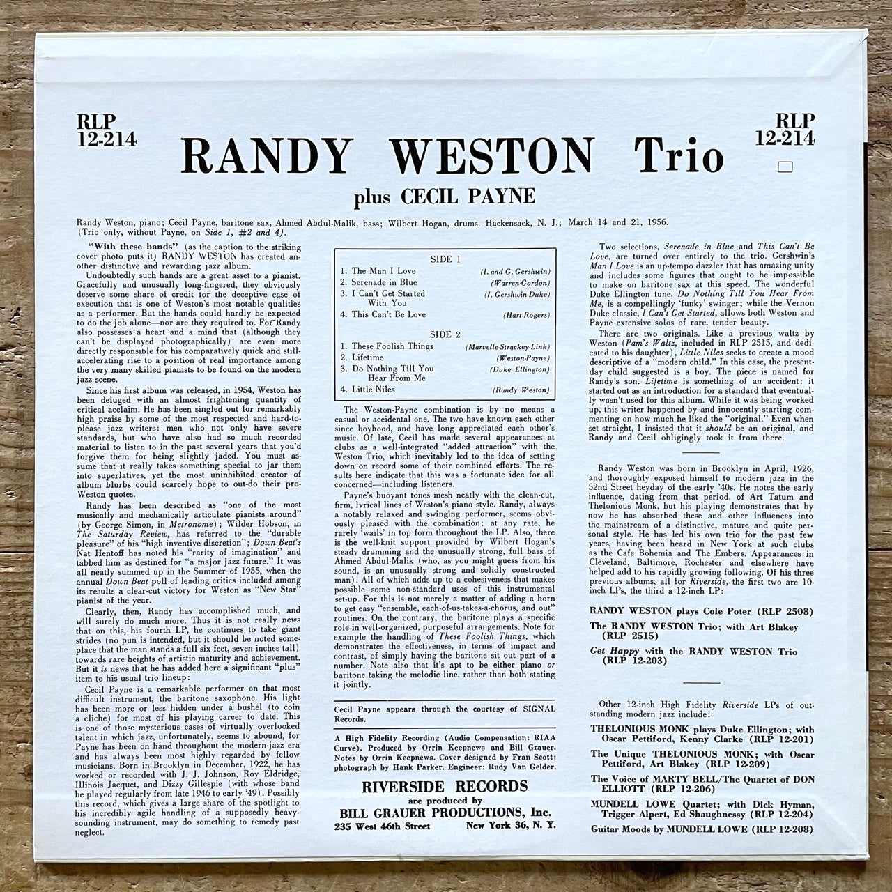 RANDY WESTON TRIO plus CECIL PAYNE / WITH THESE HANDS - Japan Riverside LP VIJJ-30058