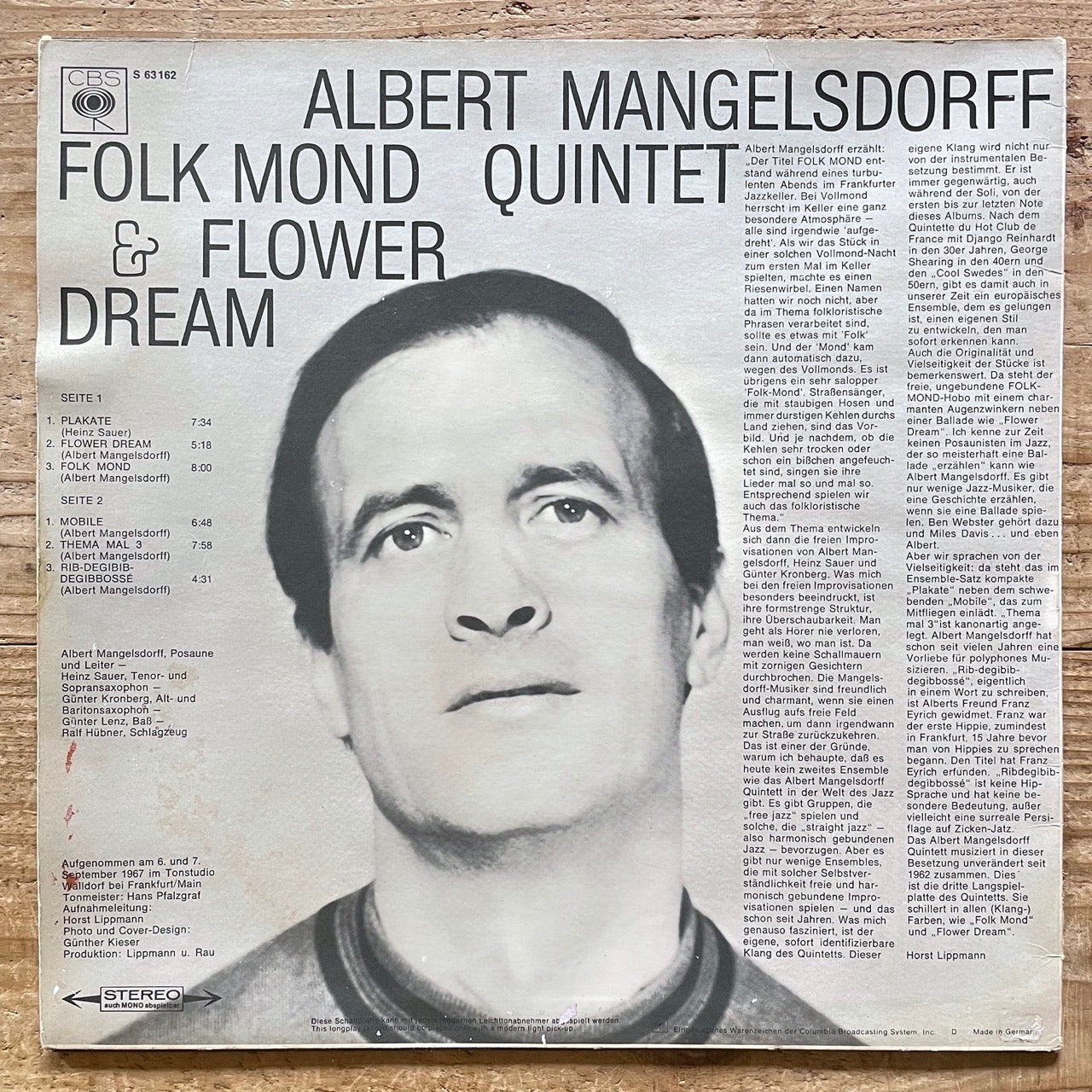 ALBERT MANGELSDORFF QUINTET / FOLK MOND & FLOWER DREAM - German CBS Original LP