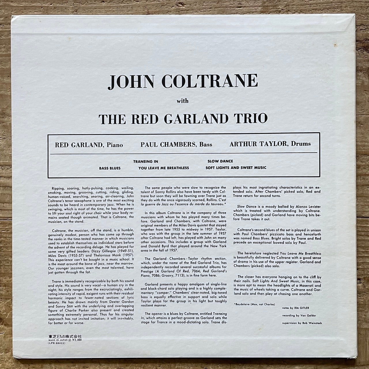 JOHN COLTRANE with RED GARLAND / TRANEING IN on Prestige - Japan MONO LP LPR-88023