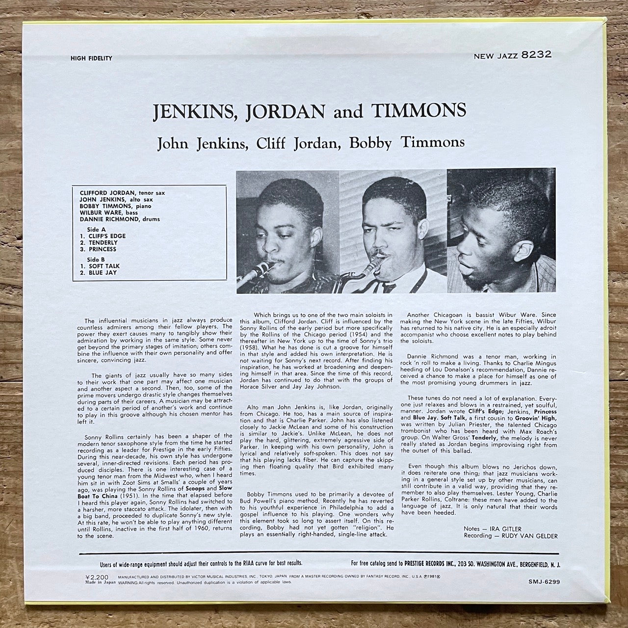 JOHN JENKINS, CLIFF JORDAN AND BOBBY TIMMONS on New Jazz - Japan MONO LP NM SMJ-6299