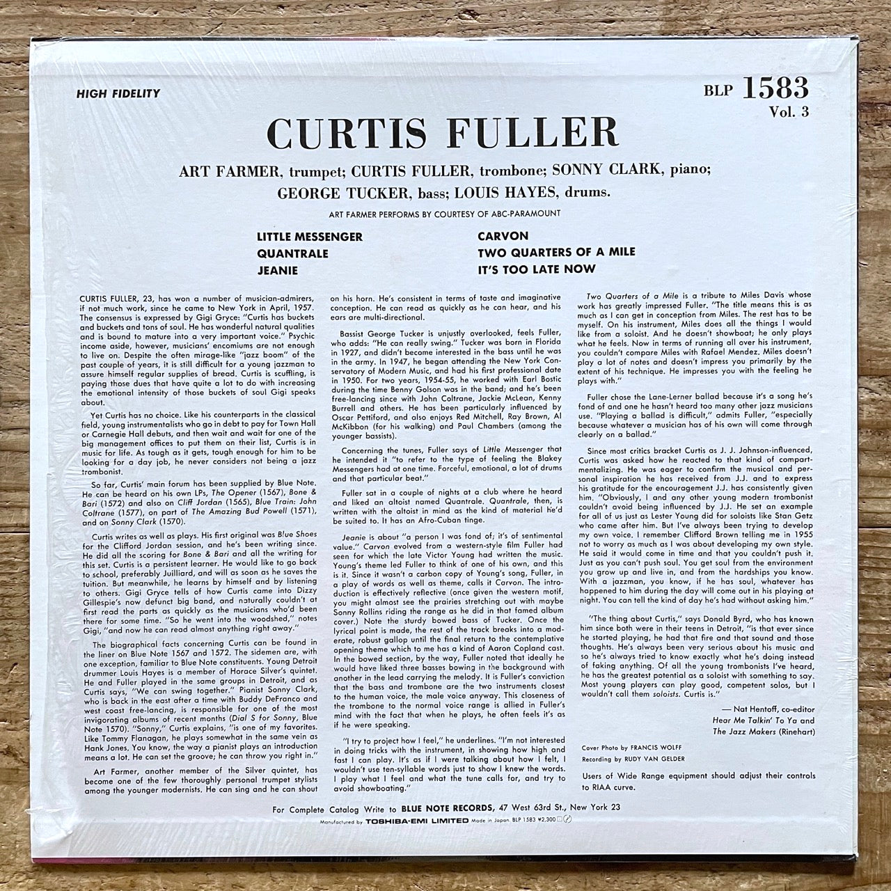 CURTIS FULLER / VOL.3  on Blue Note - Japan MONO LP BLP-1583 NM obi